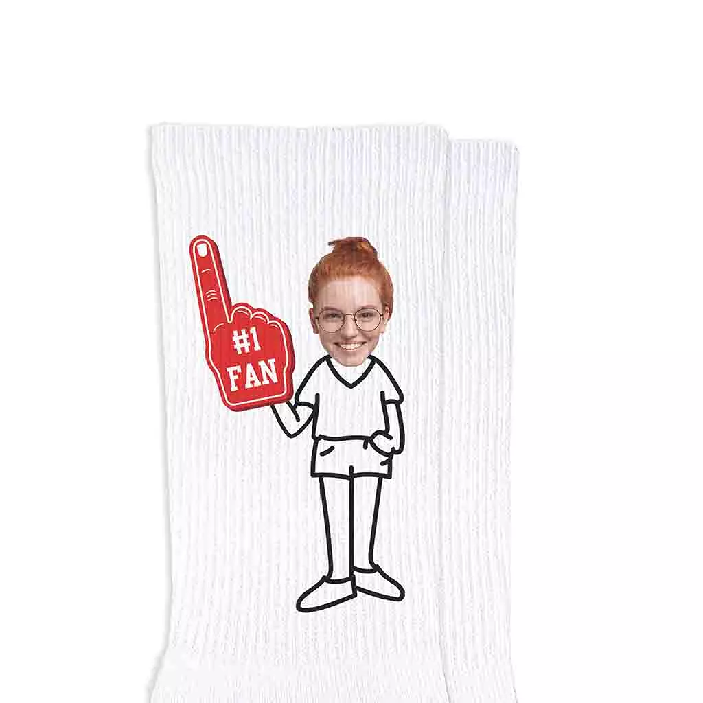 #1 Fan Custom Photo Faces on Cotton Crew Socks For Women