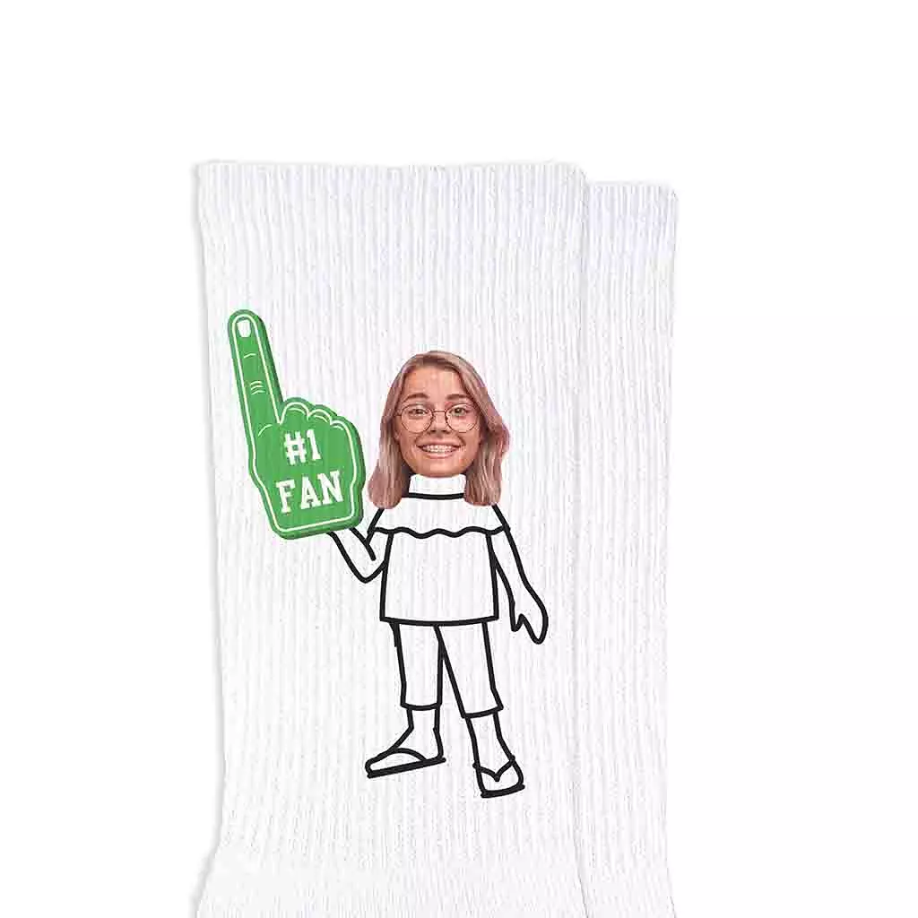 #1 Fan Custom Photo Faces on Cotton Crew Socks For Women