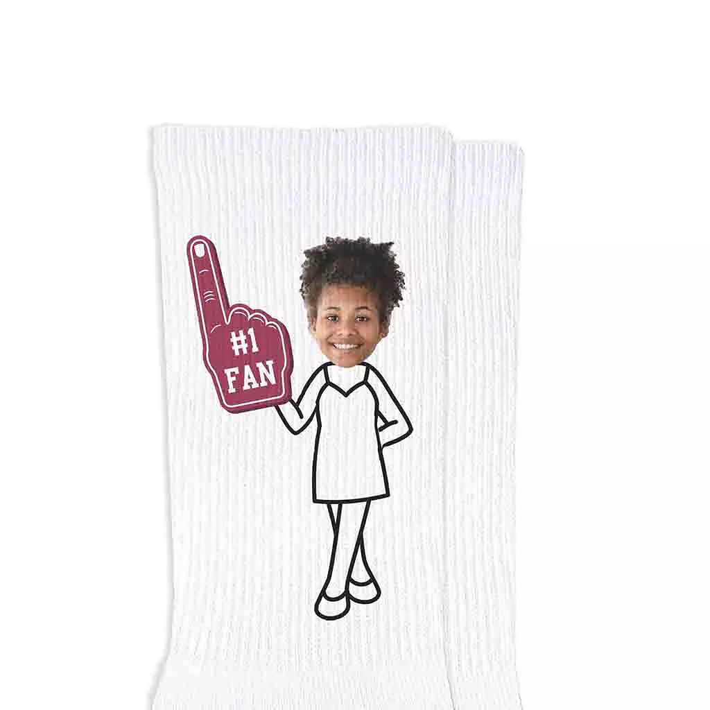 #1 Fan Custom Photo Faces on Cotton Crew Socks For Women