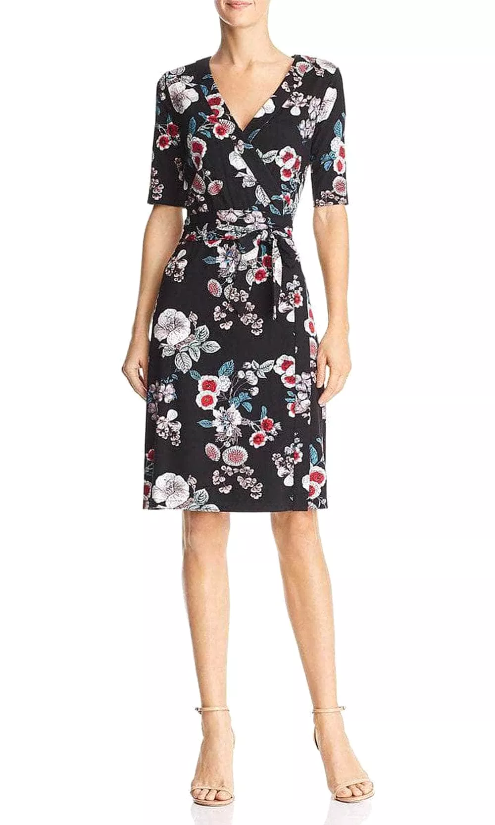 Adrianna Papell AP1D103459 - Floral Short Sleeved Faux Wrap Dress