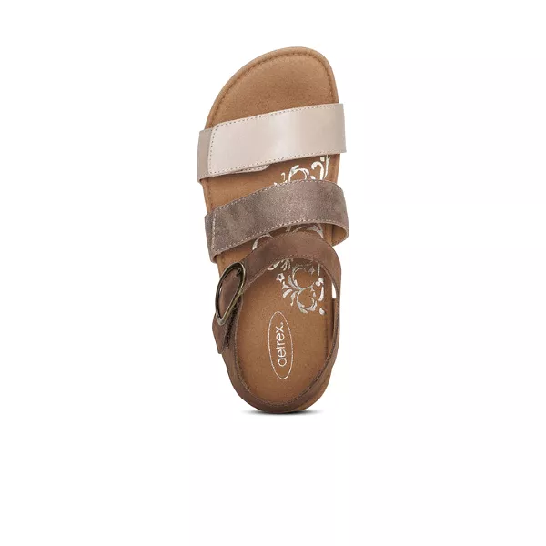 Aetrex Women's Lilly Adjustable Quarter Strap Sandal Taupe