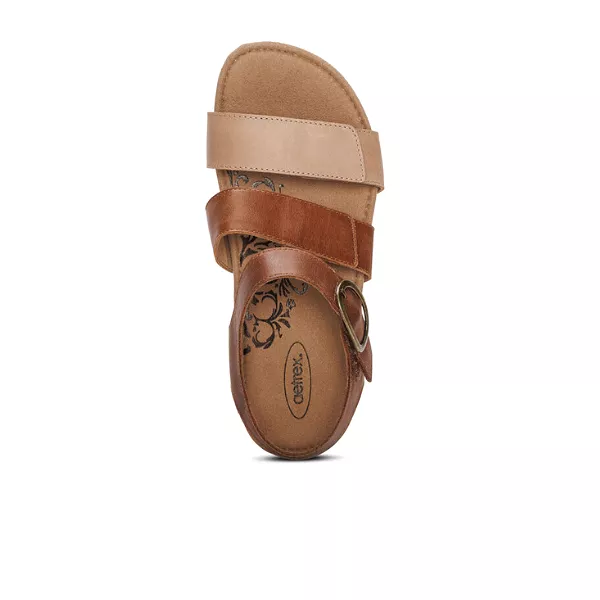 Aetrex Women's Lilly Adjustable Quarter Strap Sandal Walnut