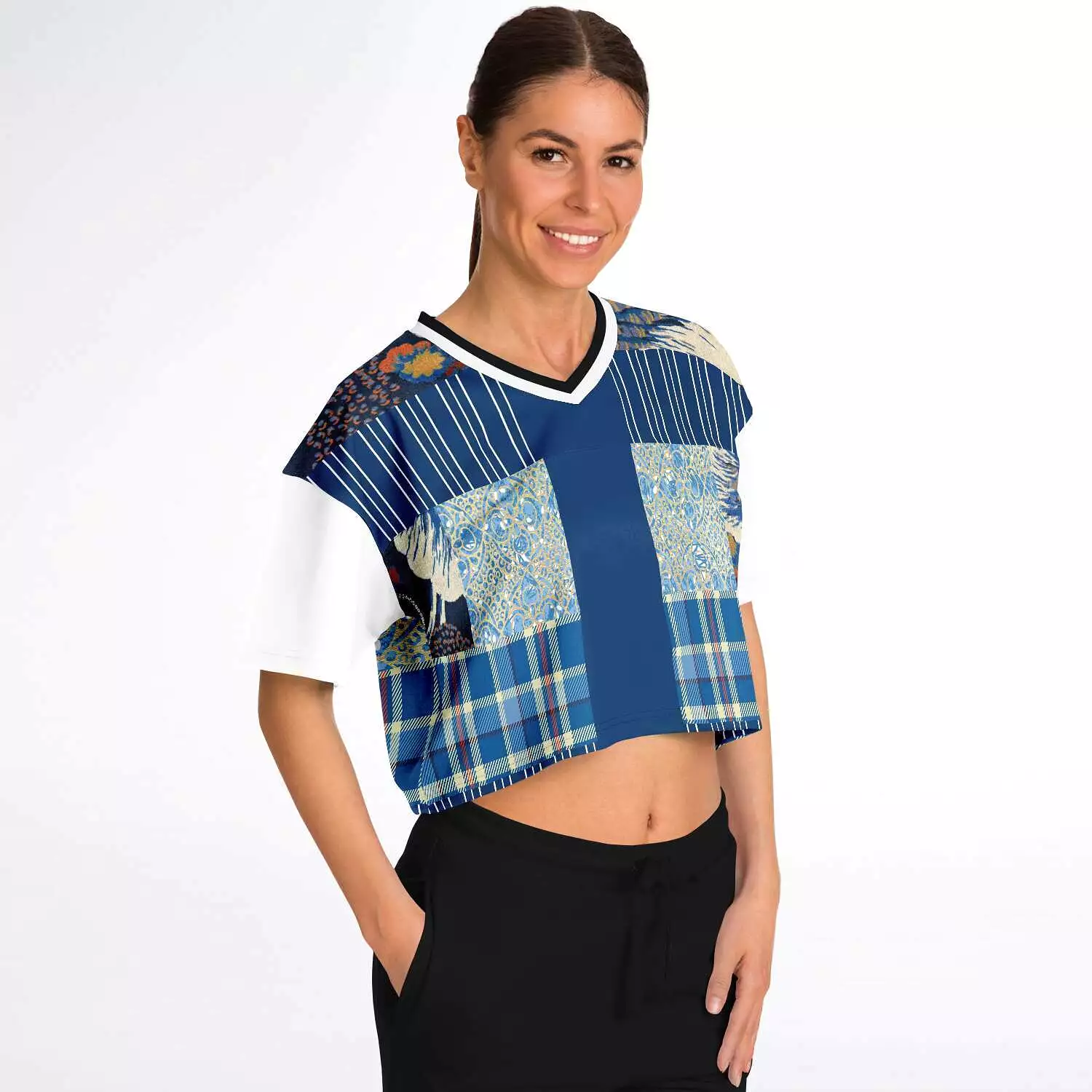 Andromeda Blue Patchwork Crop Jersey