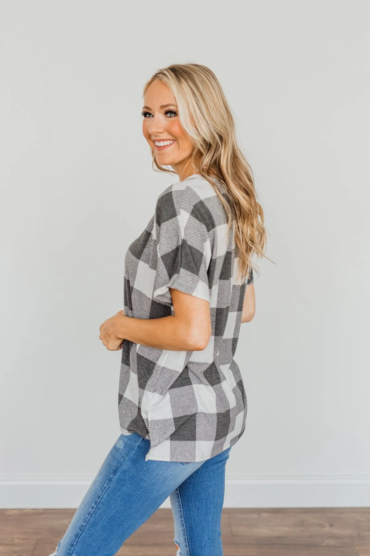 Better Than The Rest Buffalo Plaid Top- Ivory & Charcoal