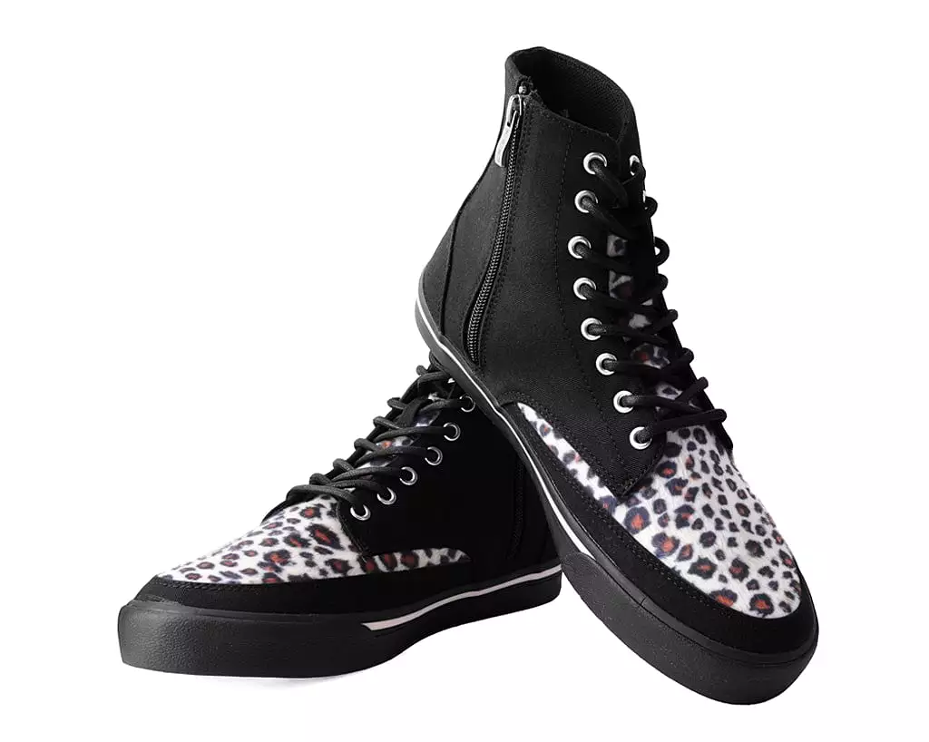 Black Canvas & Leopard 8-Eye Sneaker Boot