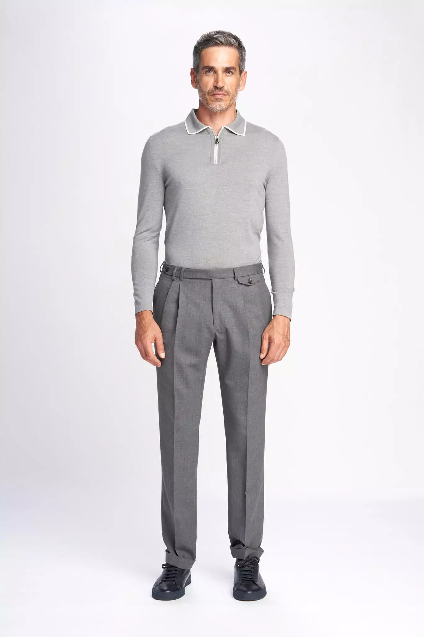 Canut knitted zipped polo in wish wool