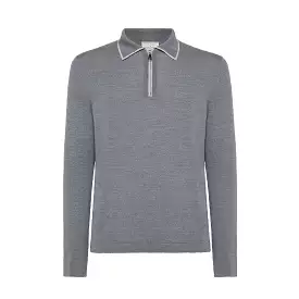 Canut knitted zipped polo in wish wool