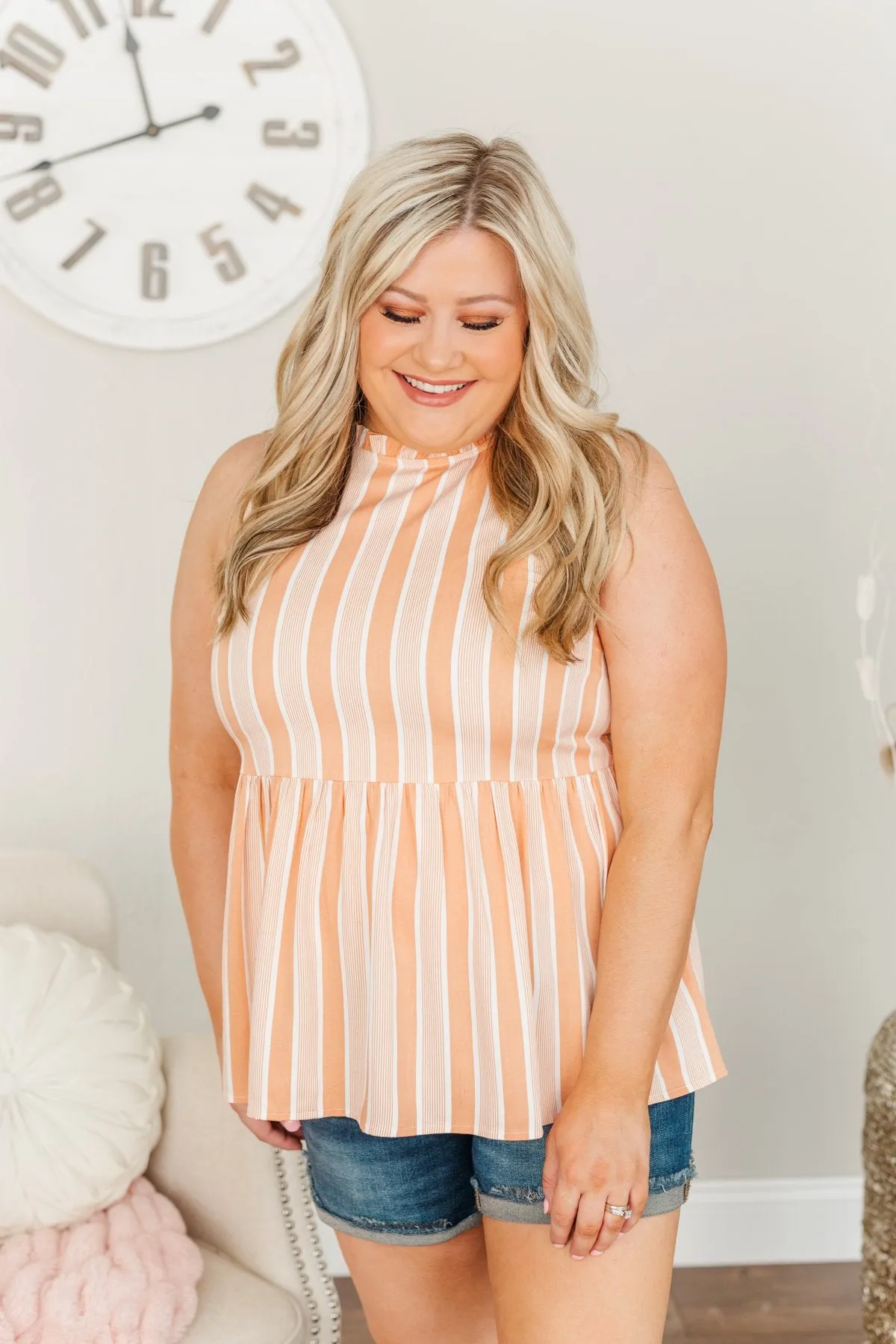 Dearest Darling Striped Tank Top- Soft Orange