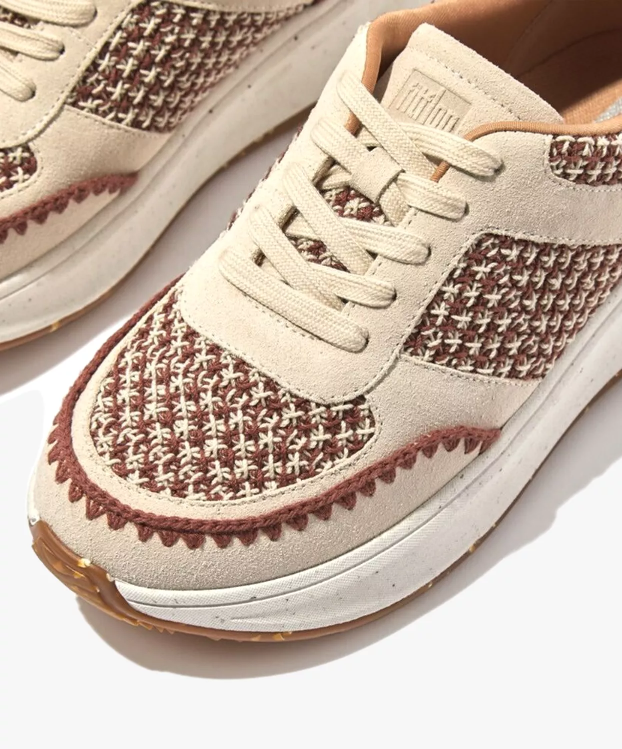 FitFlop F-mode e-1 Crochet/Suede Flatform Sneakers Brown