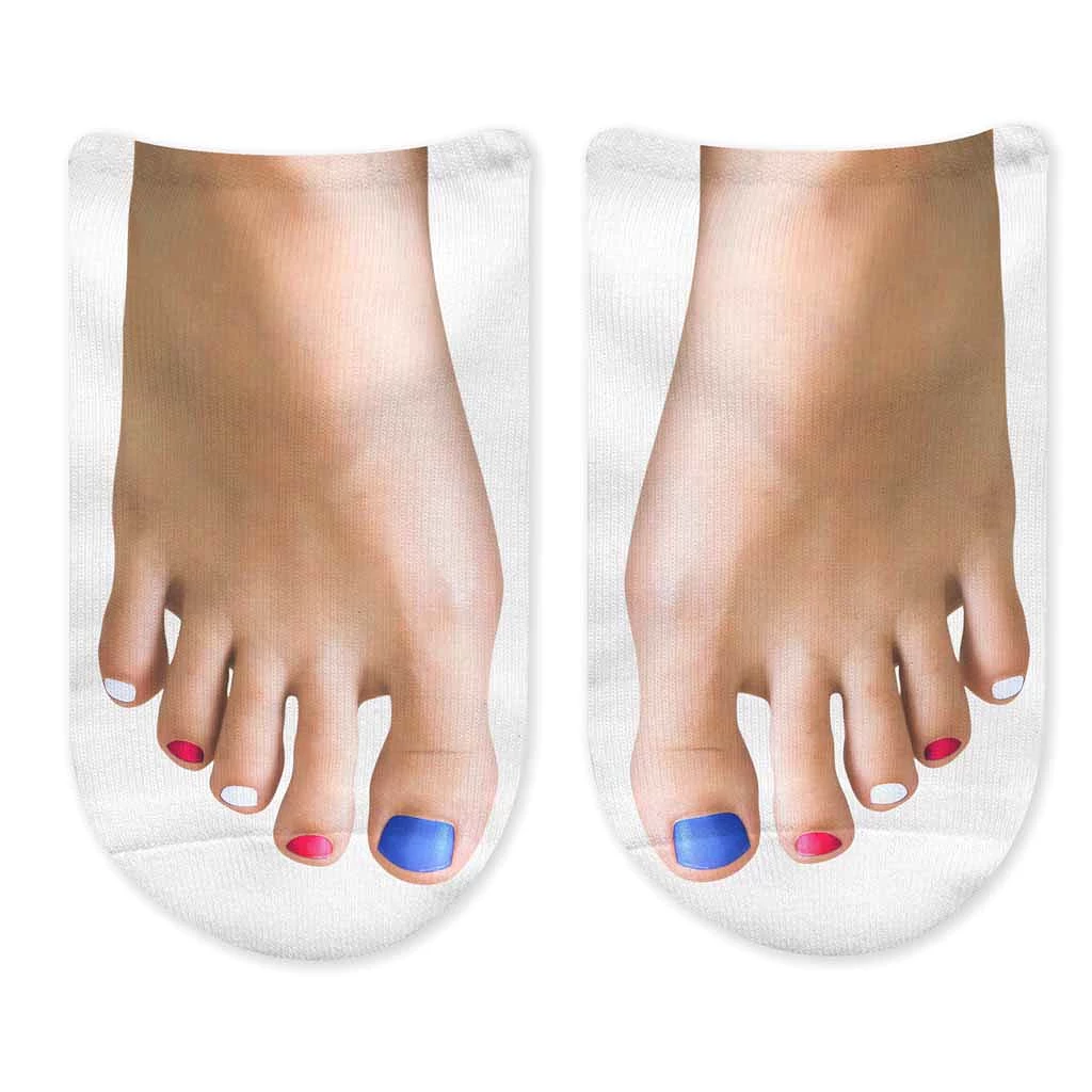 Funny Red, White, and Blue Feet Socks for Women