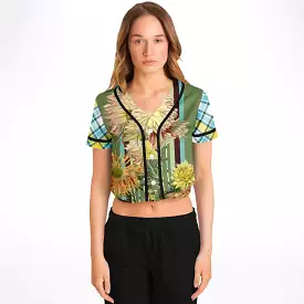 Green Caravan Floral Cropped Button Front Jersey