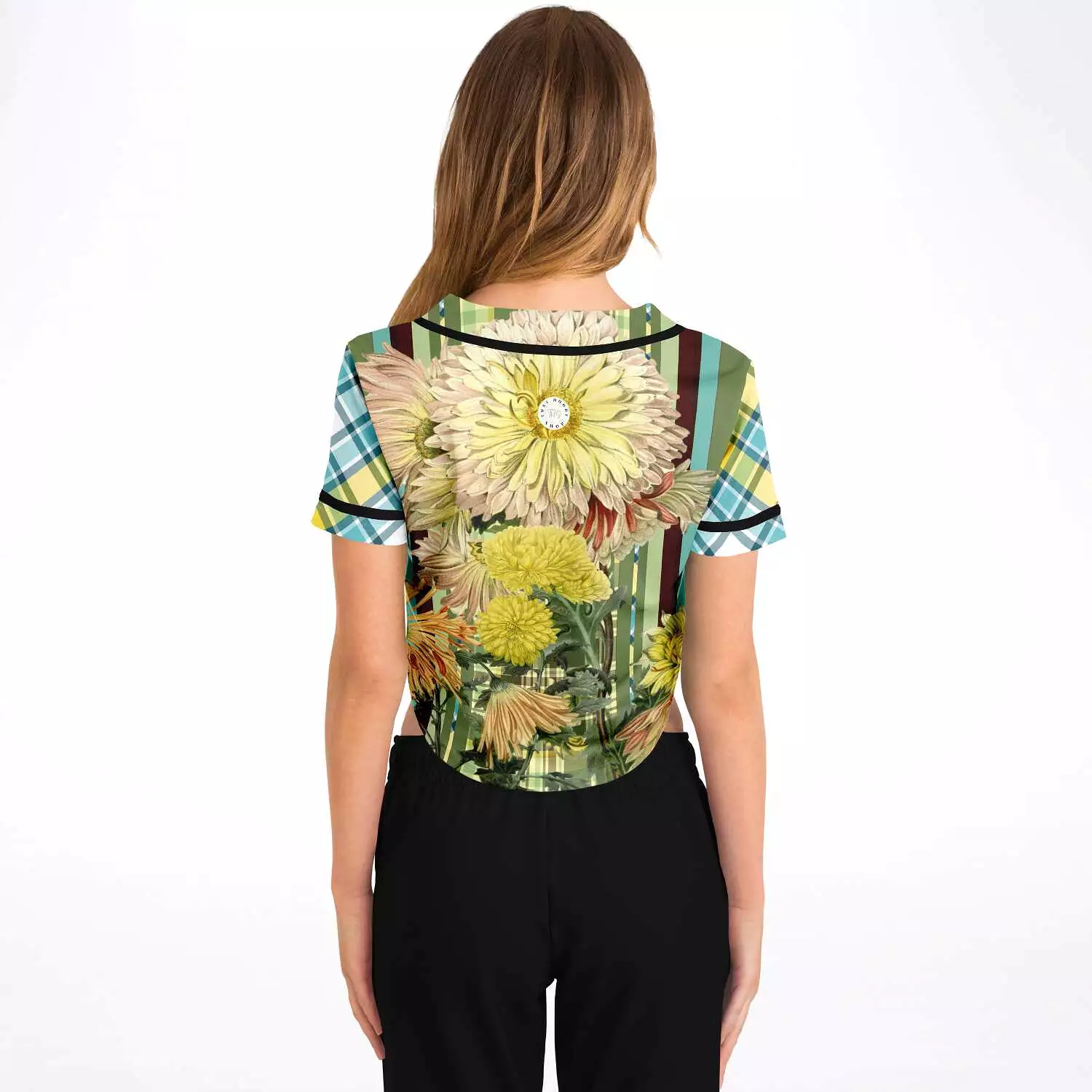 Green Caravan Floral Cropped Button Front Jersey