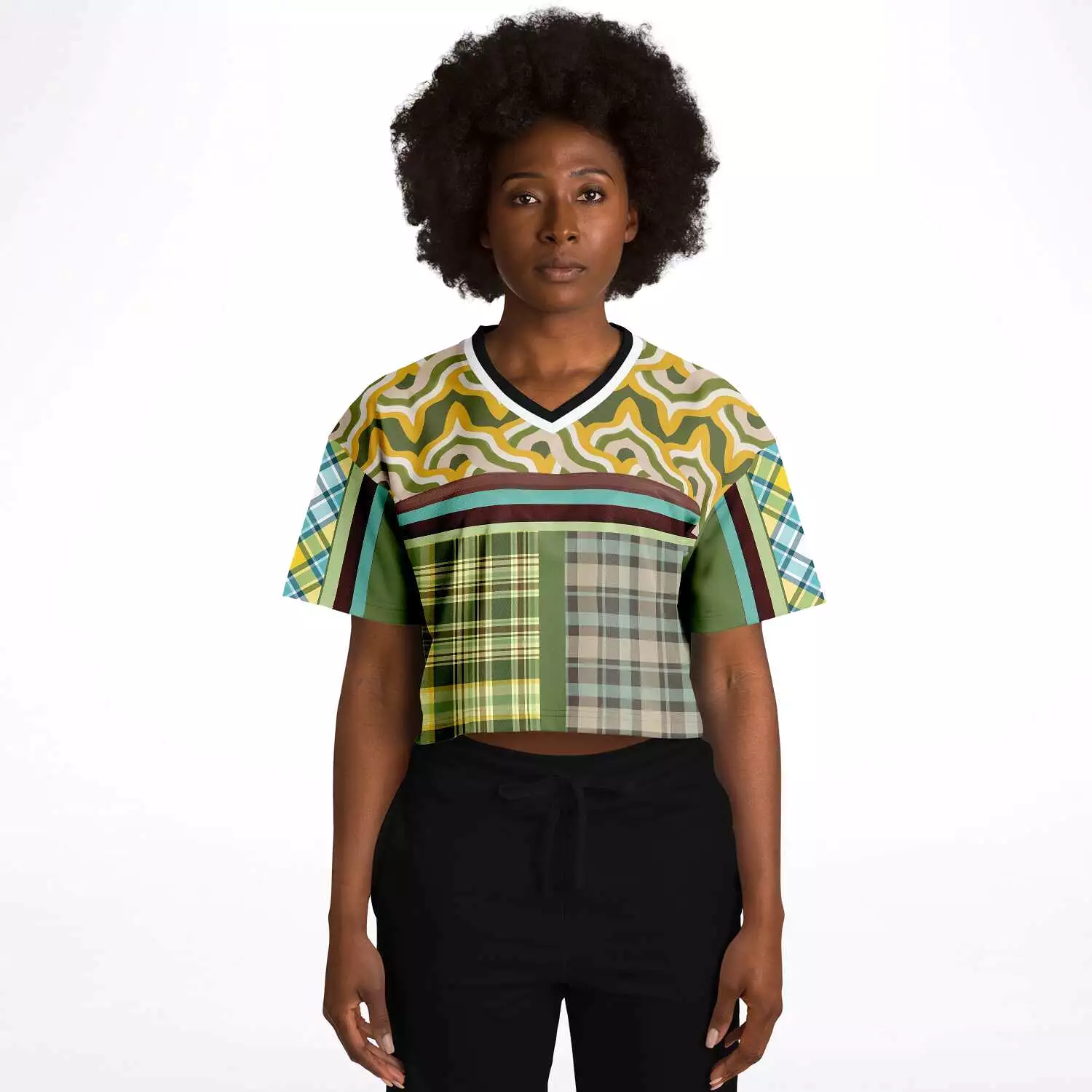 Green Caravan Plaid Crop Jersey