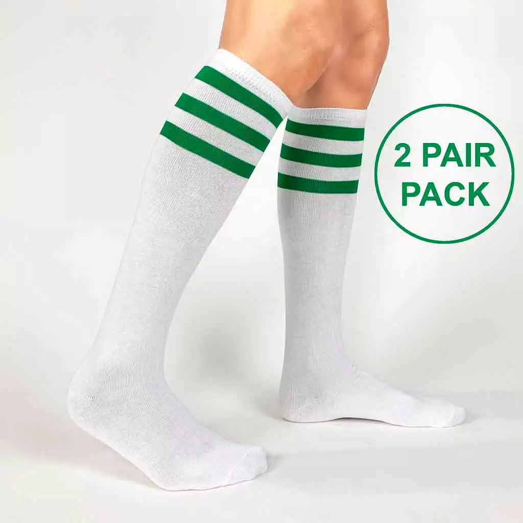 Green Striped Cotton Knee High Socks for Women - 2 Pk