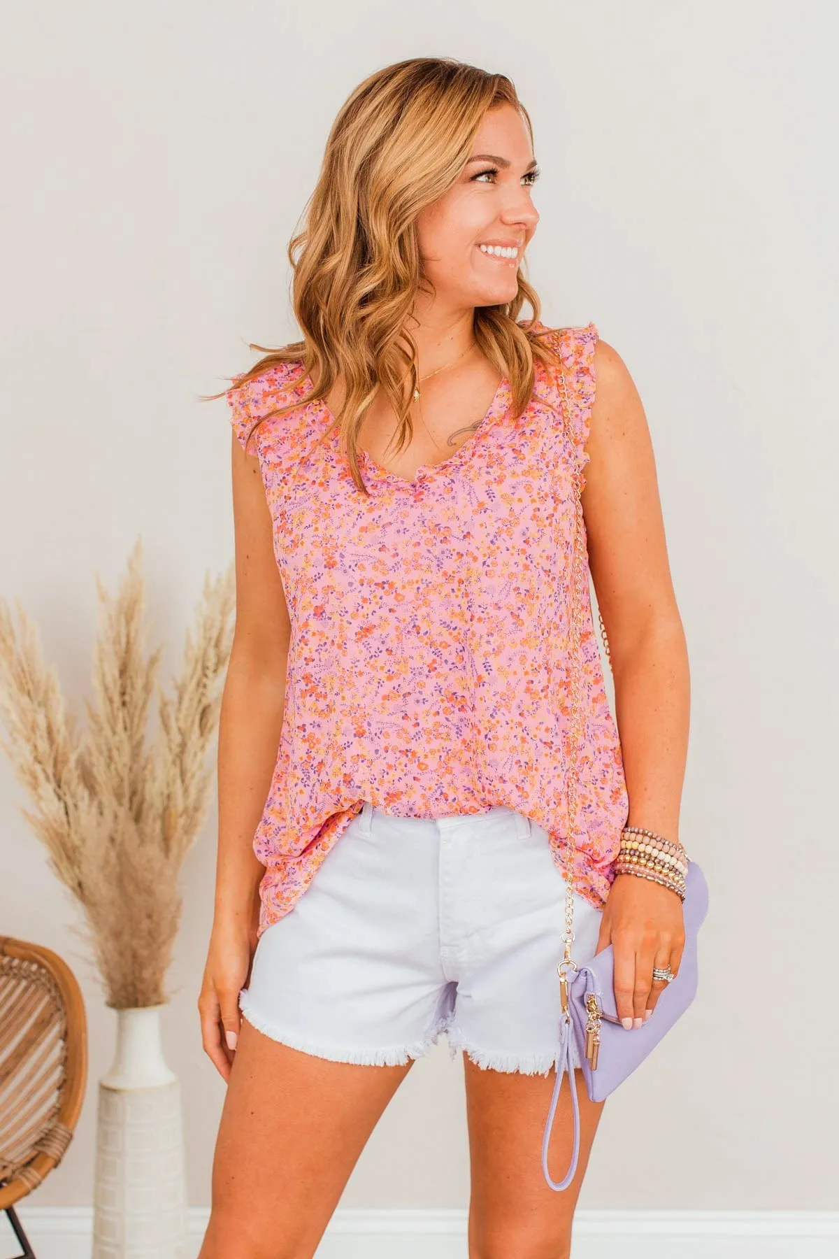 Here And Now Floral Tank Top- Pink