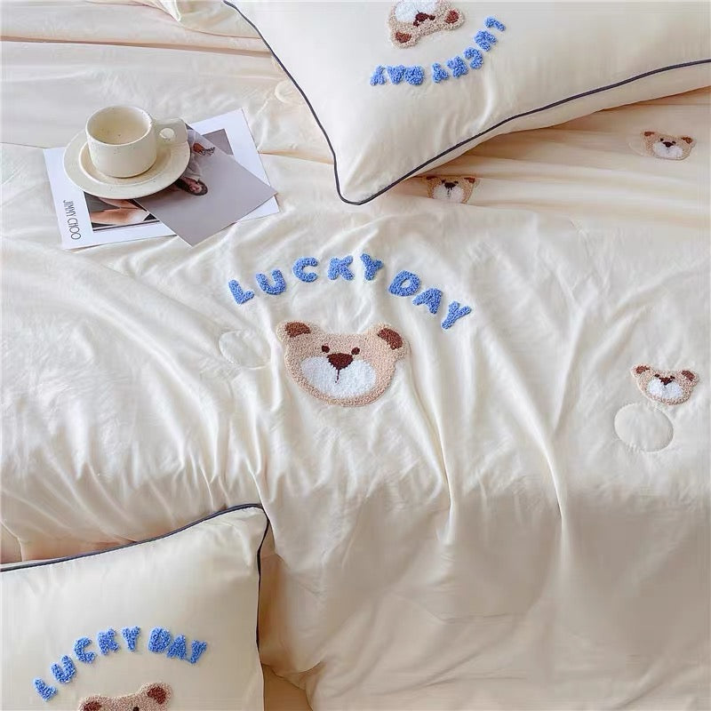 Little bear summer comforter + pillow cases + bed sheet bedding set bed linen