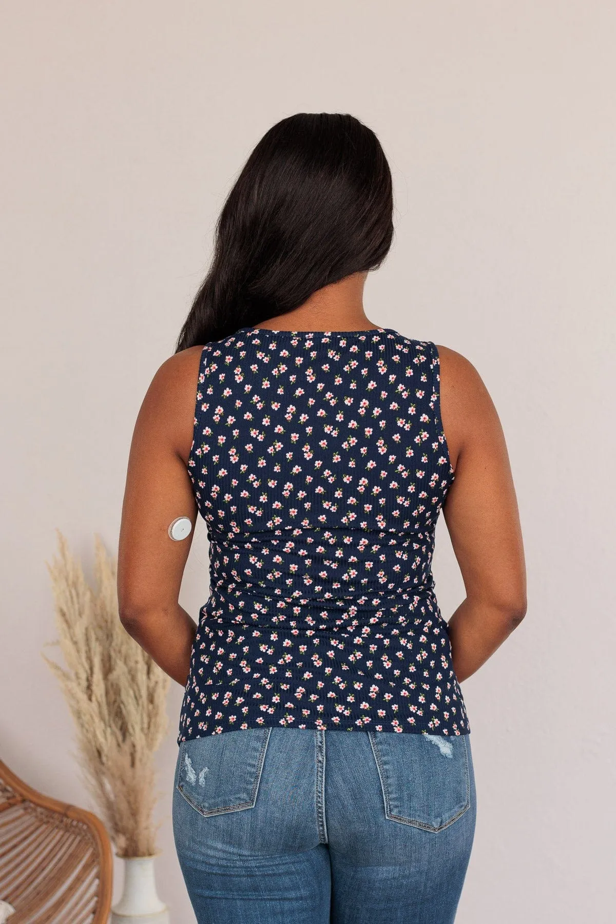 Magical Mornings Zipper Henley Tank Top- Dark Blue