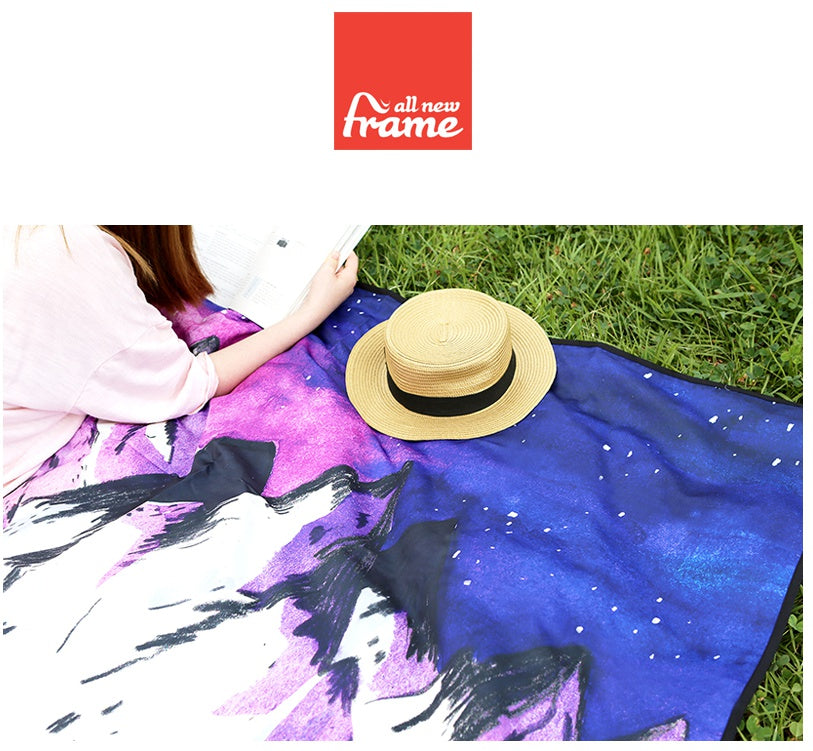 Moonlit night Milky Way Picnic Mats Pouch SET Graphic Blanket Square shaped Waterproof Outdoor Portable Camping Rugs Beaches