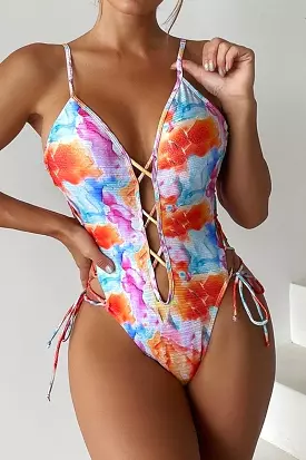 Multicolored Criss Cross One Piece Swimsuit