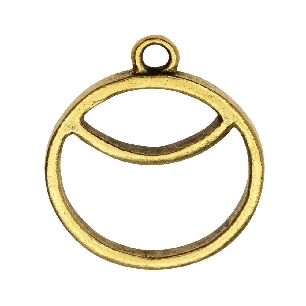 Open Back Bezel Pendant, Circle Sunrise 23.5x27mm, Ant. Gold, by Nunn Design (1 Piece)