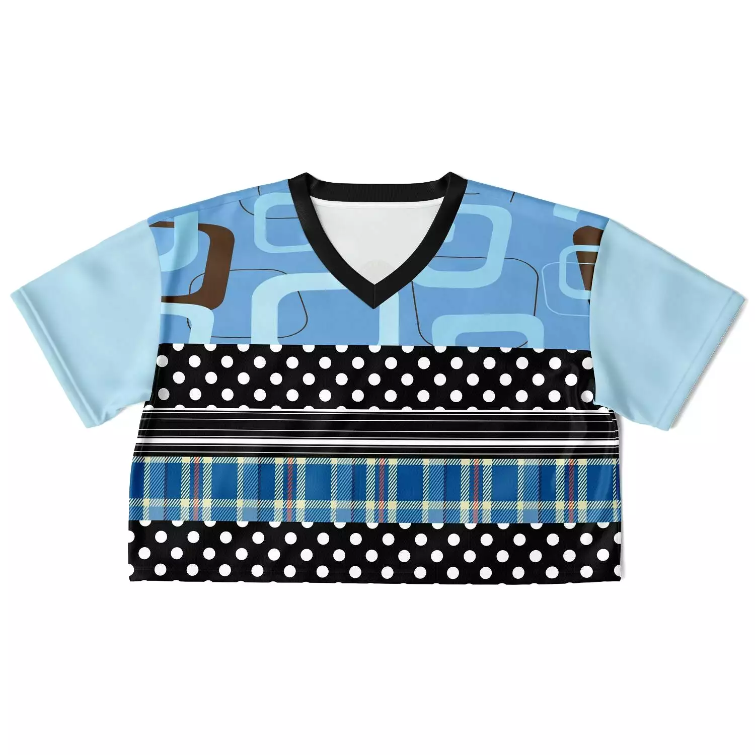 Pacific Palisades Blue Patchwork Crop Jersey