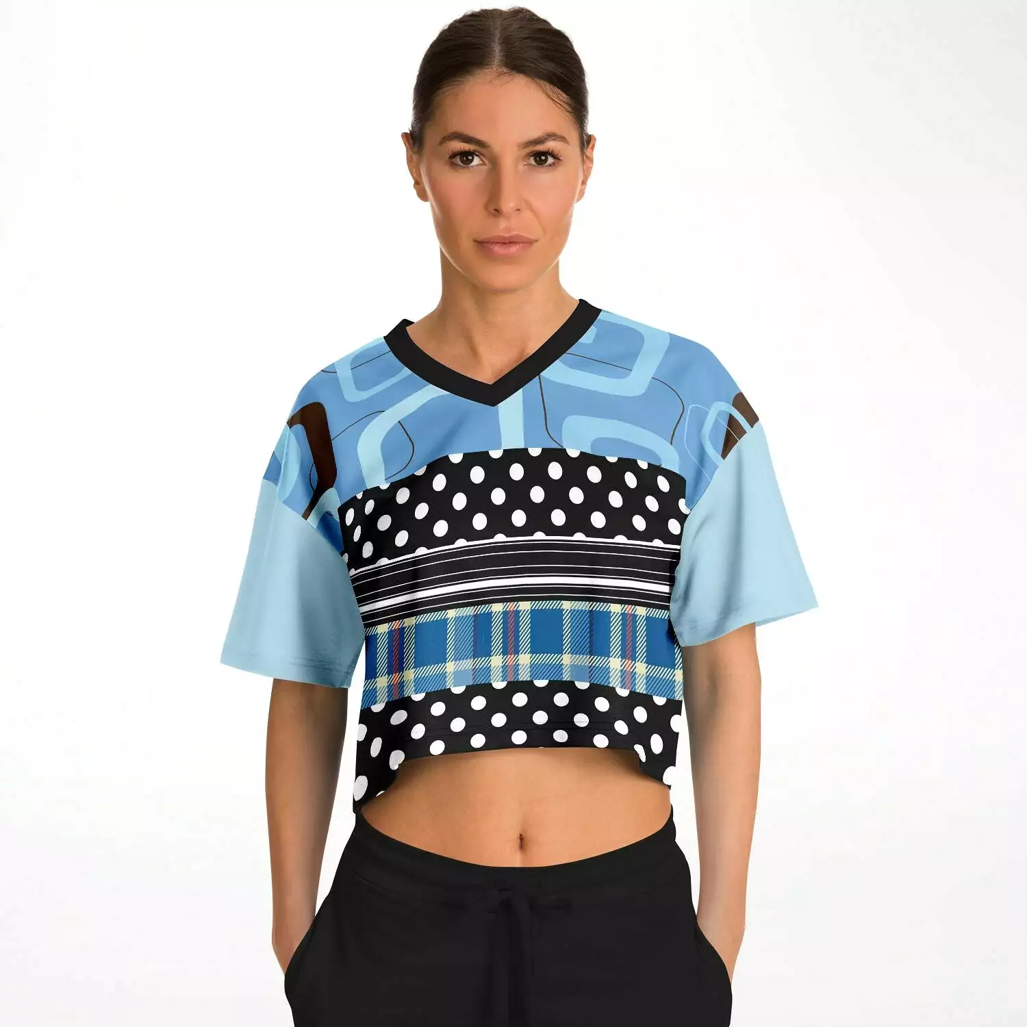 Pacific Palisades Blue Patchwork Crop Jersey