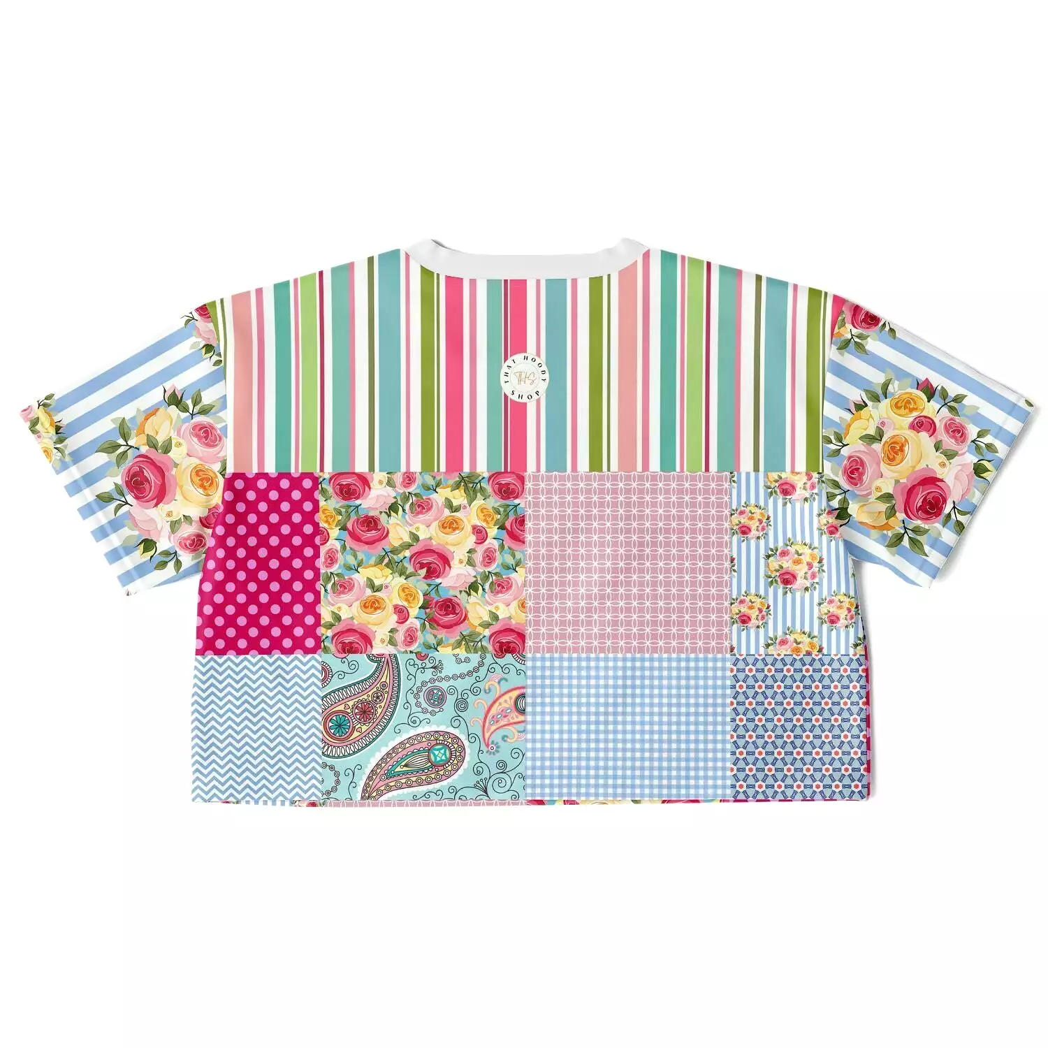 Pink Sherbert Floral Patchwork Plaid Crop Jersey