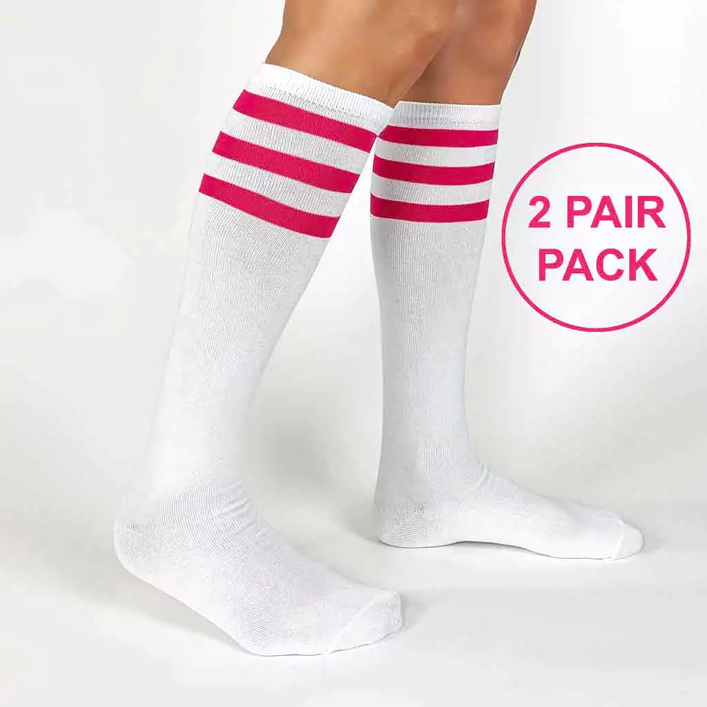 Red Striped Knee Hi Socks for Women on Sale - 2 Pair Pack