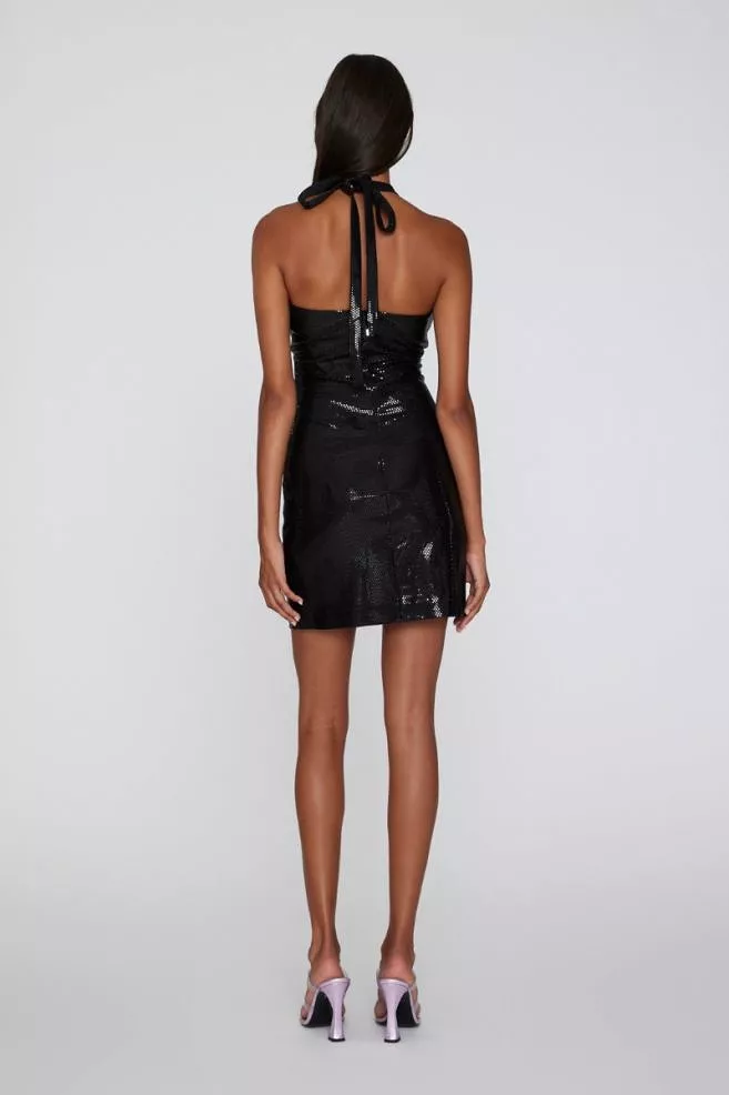 Rotate - Foil Jersey Mini Twisted Dress - Black