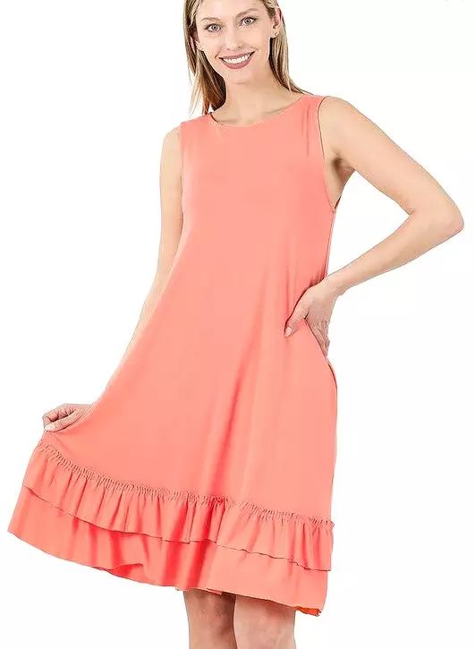 Ruffle Hem Sleeveless Dress - Available in 5 Colors