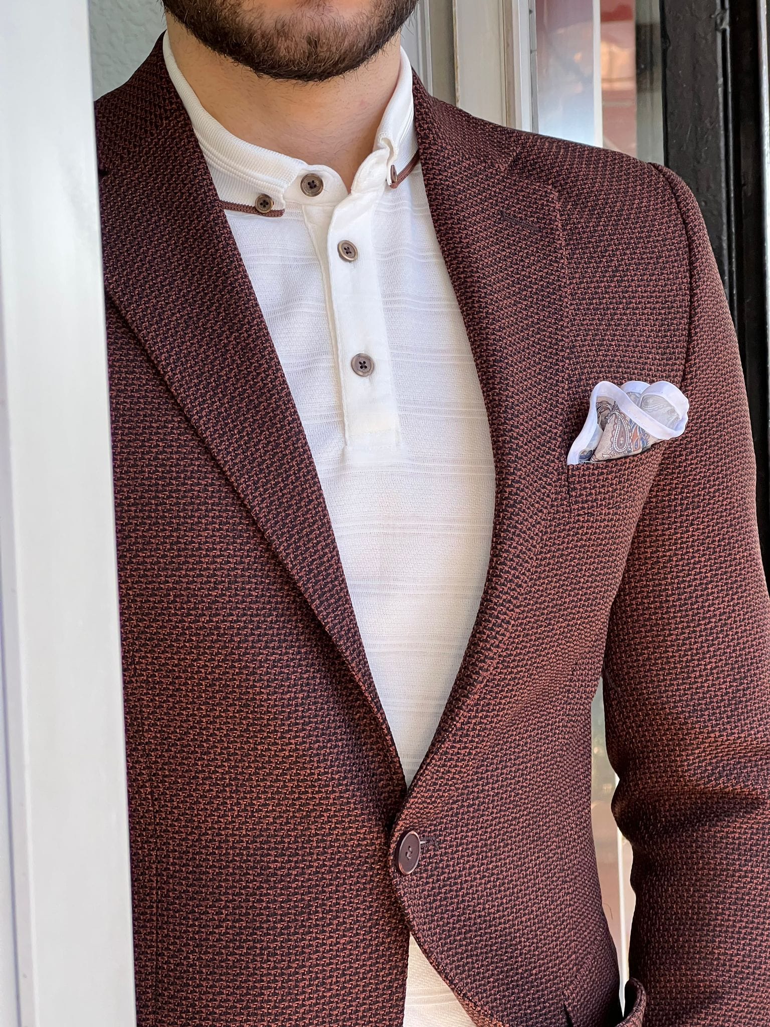 Slim Fit Knitted Brown Jacket