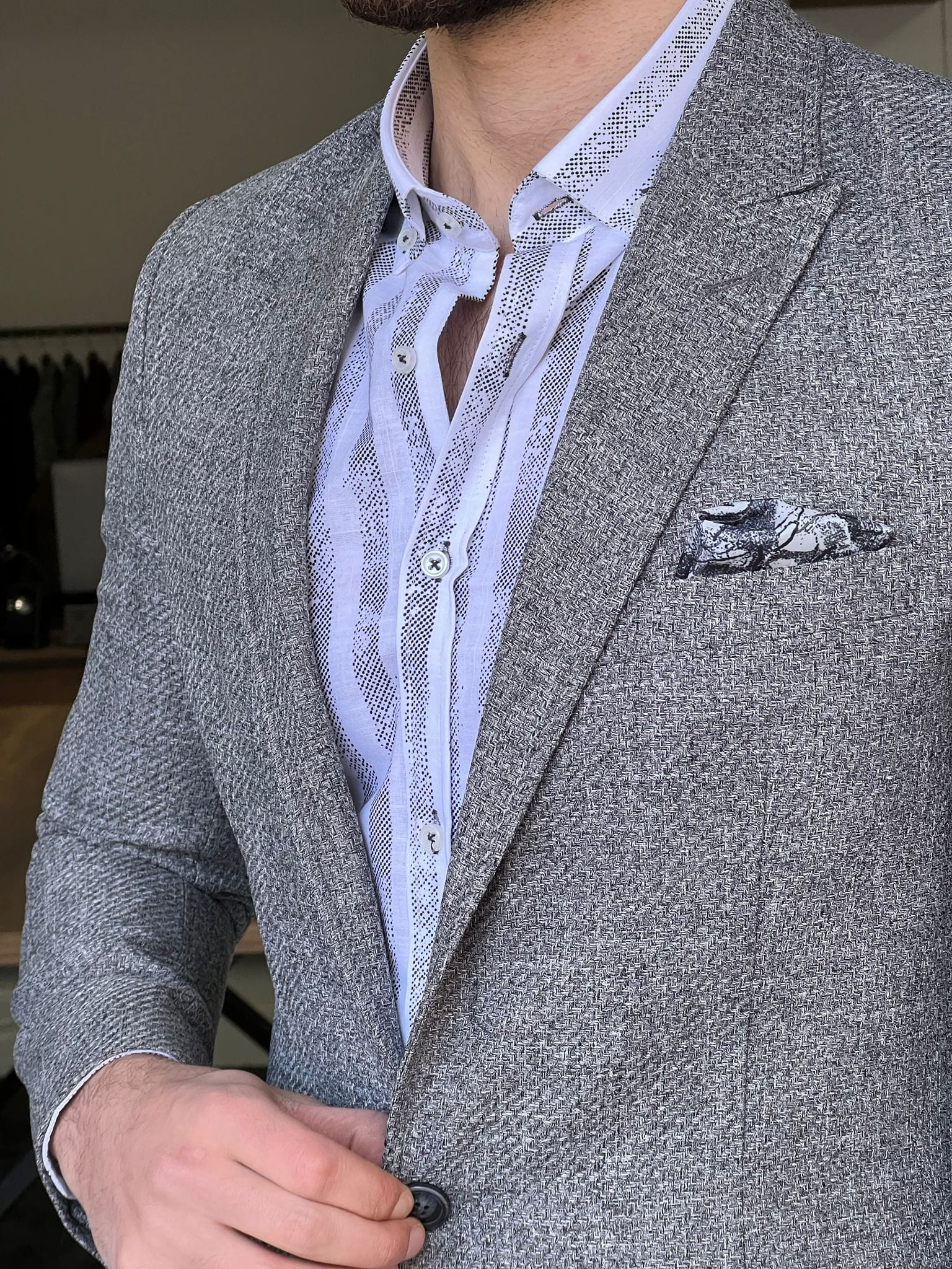 Slim Fit Self-Patterned Grey Jacket