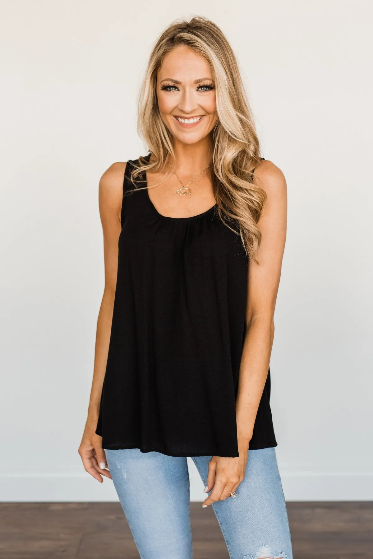 Sweet Summer Nights Lace Tank Top- Black