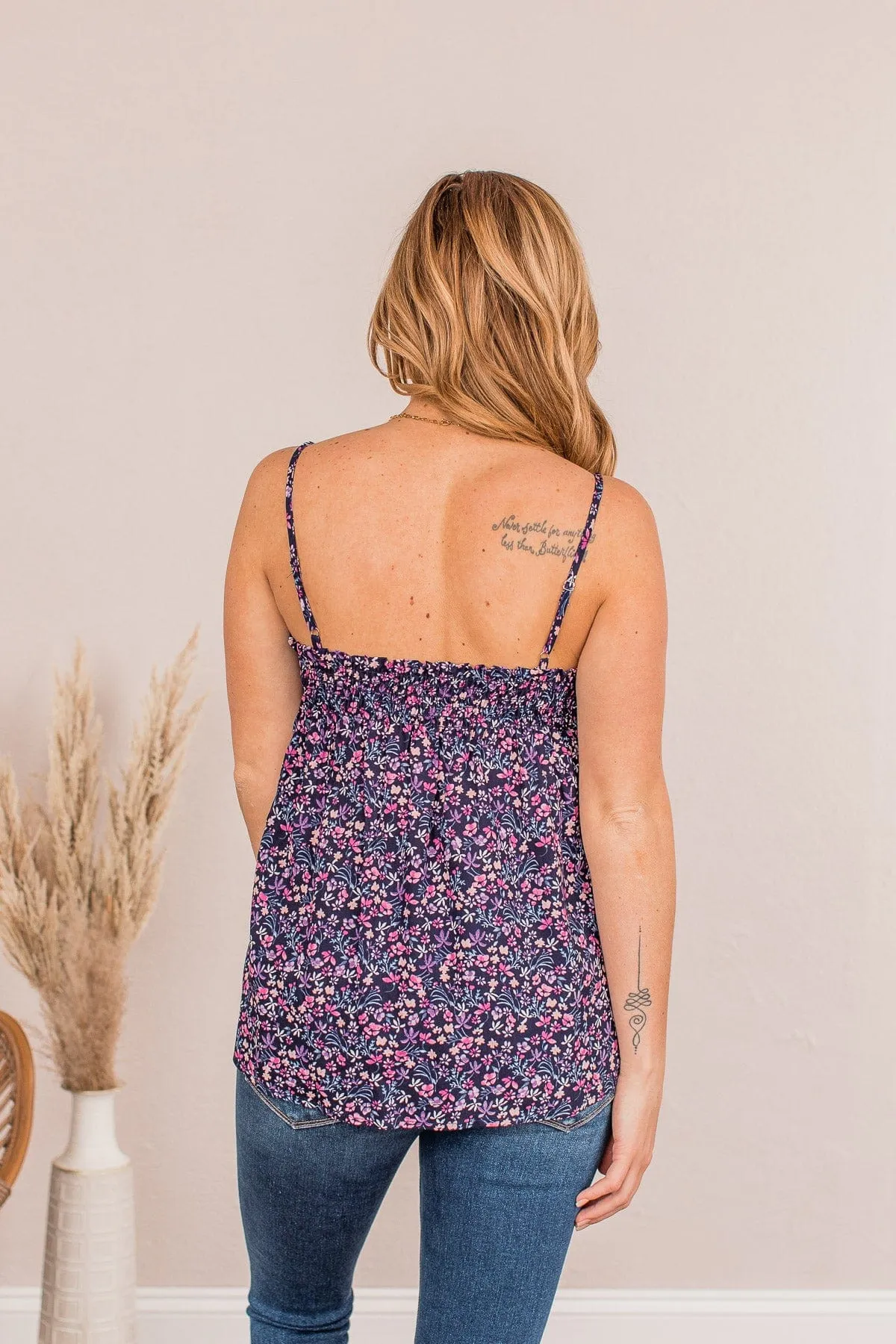 The Cutest Flower In The Field Floral Tank Top- Navy