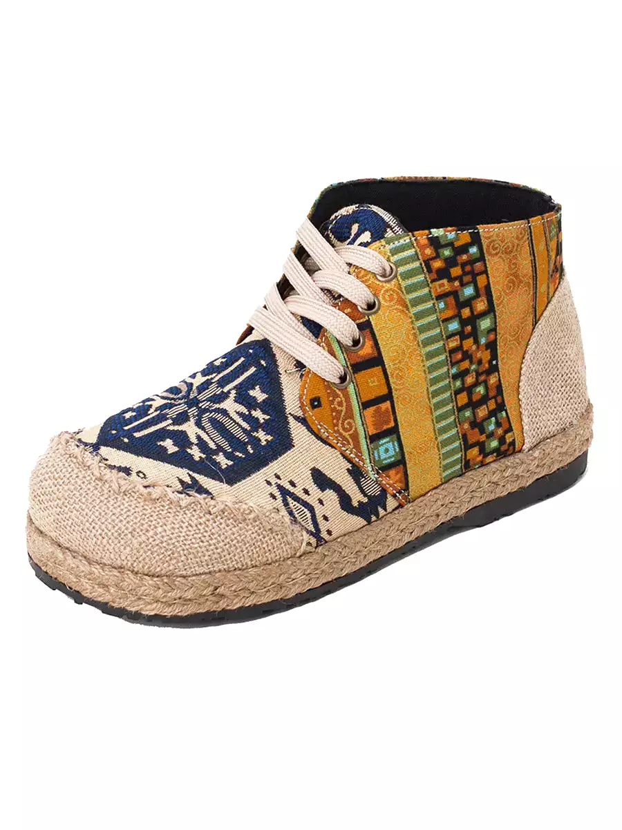 Women Spliced Linen Embroidery Shoes