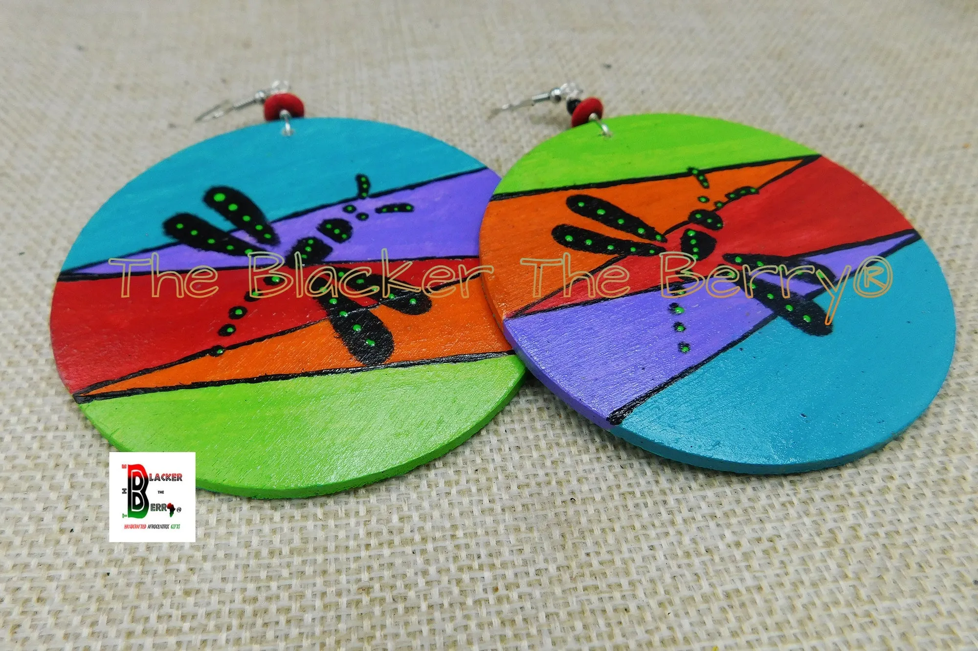 Wooden Hand Painted Earrings Colorful Dragonfly Jewelry Handmade Women Large